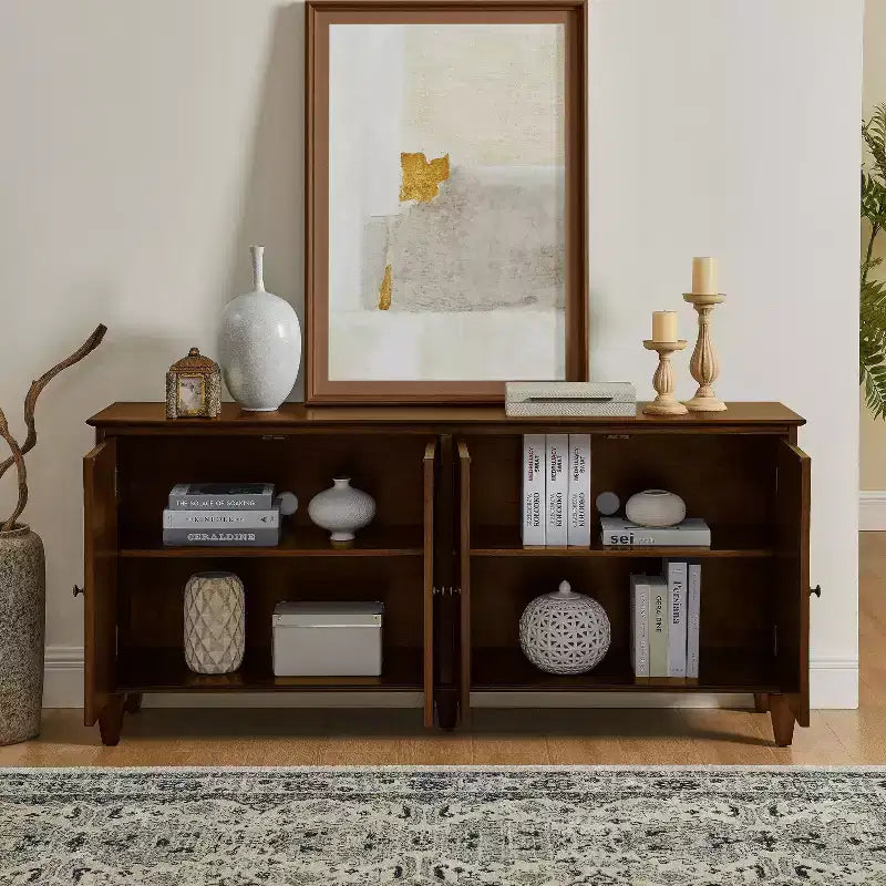 Credenza a buffet Mid Century, mobile credenza con 4 ante e 4 ripiani, mobile contenitore per soggiorno, ingresso, ufficio