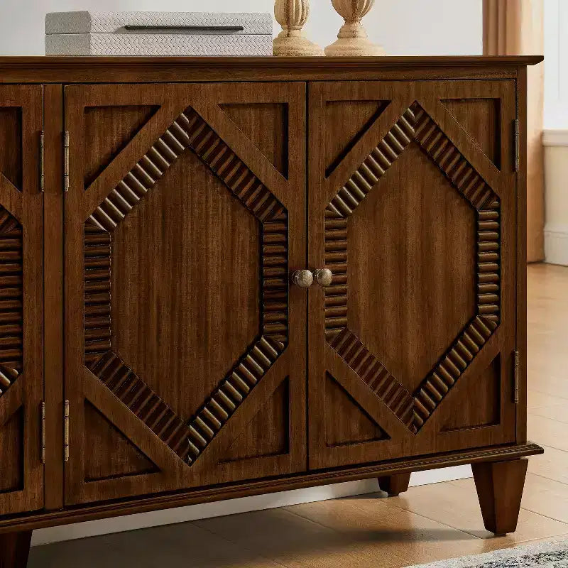 Credenza a buffet Mid Century, mobile credenza con 4 ante e 4 ripiani, mobile contenitore per soggiorno, ingresso, ufficio