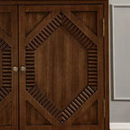 Credenza a buffet Mid Century, mobile credenza con 4 ante e 4 ripiani, mobile contenitore per soggiorno, ingresso, ufficio