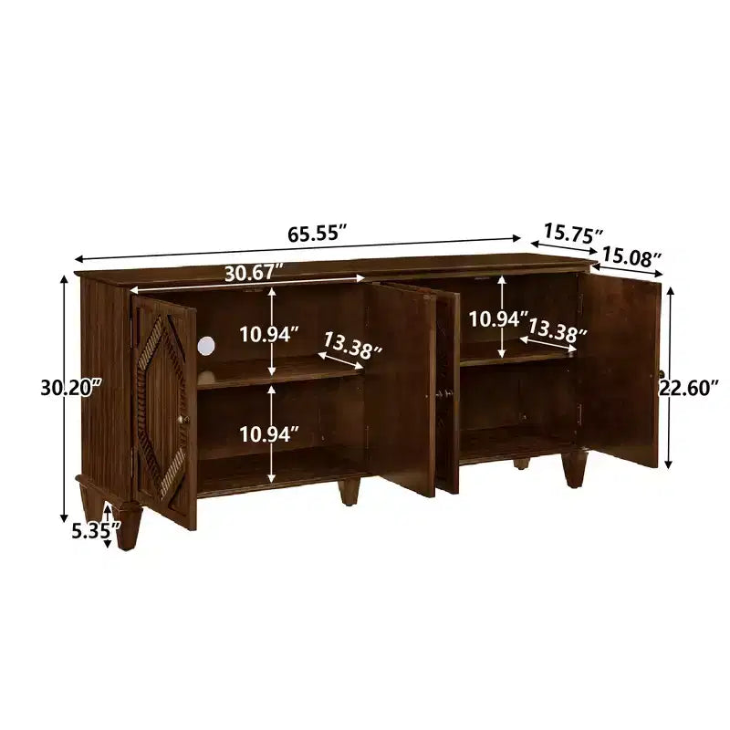Credenza a buffet Mid Century, mobile credenza con 4 ante e 4 ripiani, mobile contenitore per soggiorno, ingresso, ufficio
