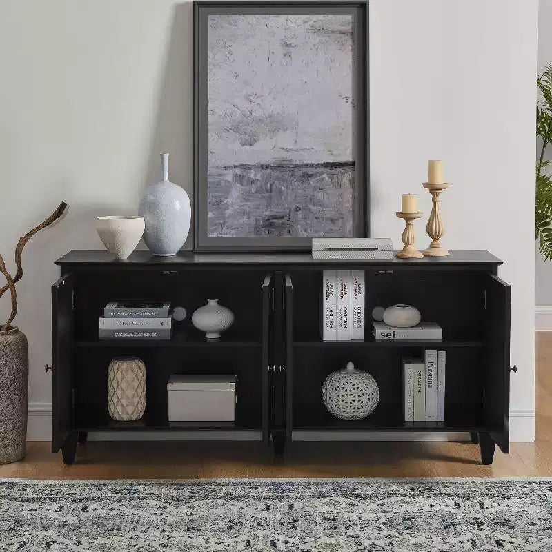 Credenza a buffet Mid Century, mobile credenza con 4 ante e 4 ripiani, mobile contenitore per soggiorno, ingresso, ufficio