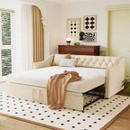 Divano letto singolo imbottito con letto estraibile a scomparsa, Struttura letto singolo con letto estraibile allungabile, Divano letto capitonné, Camera da letto, Soggiorno Beige