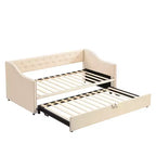 Divano letto singolo imbottito con letto estraibile a scomparsa, Struttura letto singolo con letto estraibile allungabile, Divano letto capitonné, Camera da letto, Soggiorno Beige