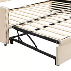 Divano letto singolo imbottito con letto estraibile a scomparsa, Struttura letto singolo con letto estraibile allungabile, Divano letto capitonné, Camera da letto, Soggiorno Beige
