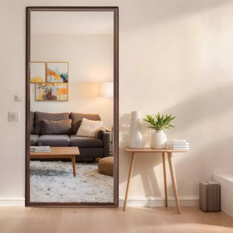 Specchio intero elegante 70*32 pollici con cornice in legno, specchio da terra 5mm con foro per appendere, specchio da parete per soggiorno, cabina armadio