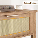 Consolle stretta in rattan, Tavolino da divano Boho con 2 cassetti, Mobile d'ingresso a 2 livelli, Tavolo dietro al divano per soggiorno e corridoio