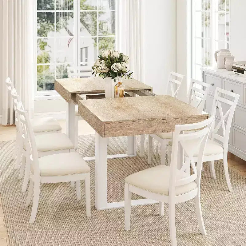 63-78,7 Tavolo da Pranzo Estensibile, Tavolo da Cucina 6-10 Posti, Tavolo da Cucina Rettangolare con Binario in Metallo, Gambe a U Affusolate per Sala da Pranzo, Ufficio - Rovere