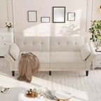 89 Moderno Divano Letto con 2 Cuscini, in ciniglia Imbottita, Divano Letto Futon con Schienale Regolabile, Divano Letto con Seduta Profonda per Soggiorno e Appartamento
