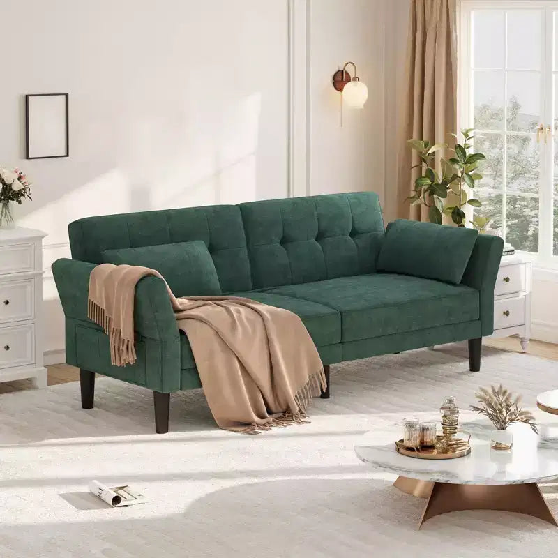 89 Moderno Divano Letto con 2 Cuscini, in ciniglia Imbottita, Divano Letto Futon con Schienale Regolabile, Divano Letto con Seduta Profonda per Soggiorno e Appartamento