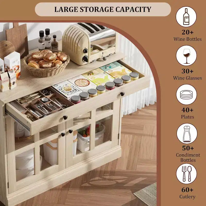 35.4 Mobile credenza moderno bianco - Credenza con ante in vetro e cassetti contenitore per sala da pranzo e cucina