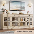 35.4 Mobile credenza moderno bianco - Credenza con ante in vetro e cassetti contenitore per sala da pranzo e cucina