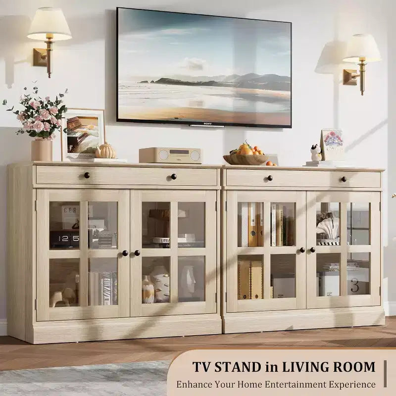35.4 Mobile credenza moderno bianco - Credenza con ante in vetro e cassetti contenitore per sala da pranzo e cucina