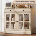 35.4 Mobile credenza moderno bianco - Credenza con ante in vetro e cassetti contenitore per sala da pranzo e cucina