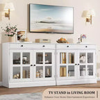 35.4 Mobile credenza moderno bianco - Credenza con ante in vetro e cassetti contenitore per sala da pranzo e cucina