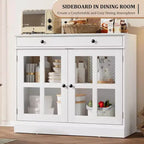 35.4 Mobile credenza moderno bianco - Credenza con ante in vetro e cassetti contenitore per sala da pranzo e cucina