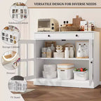 35.4 Mobile credenza moderno bianco - Credenza con ante in vetro e cassetti contenitore per sala da pranzo e cucina