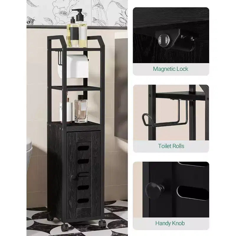 Armadietto da bagno - Mobiletto per carta igienica, Piccolo portarotoli con 4 ruote