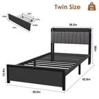 Struttura Letto Singolo con Testiera Contenitore, Letto a Piattaforma Singolo Nero con Ampio Cassetto e Stazione di Ricarica, Struttura Letto Industriale Senza Necessità di Rete a Molle