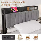 Struttura Letto Singolo con Testiera Contenitore, Letto a Piattaforma Singolo Nero con Ampio Cassetto e Stazione di Ricarica, Struttura Letto Industriale Senza Necessità di Rete a Molle
