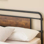 Telaio Letto Matrimoniale con Testiera in Legno Vintage, Robuste Doghe in Metallo, Nessuna Rete a Molle, Contenitore Sottoposto, Facile Montaggio