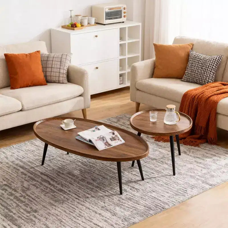 Set di 2 tavolini da caffè moderni, set di tavolini da caffè a incastro da 80 + 48 cm, tavolino da cocktail in legno, tavolino d'appoggio per soggiorno, camera da letto, ufficio