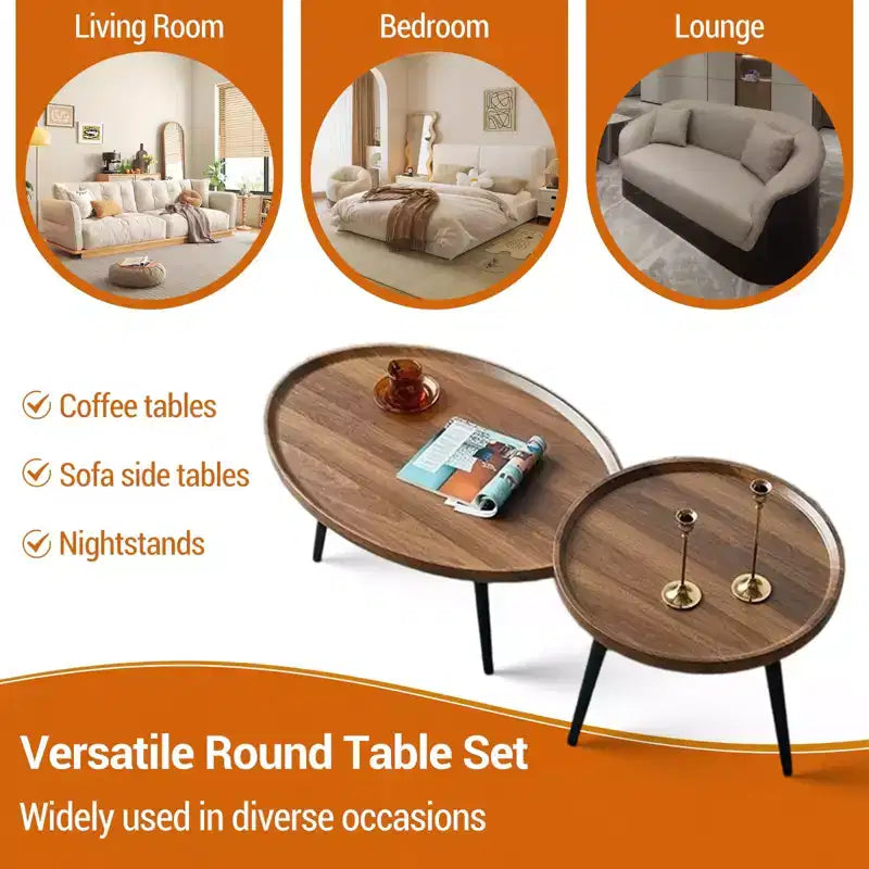 Set di 2 tavolini da caffè moderni, set di tavolini da caffè a incastro da 80 + 48 cm, tavolino da cocktail in legno, tavolino d'appoggio per soggiorno, camera da letto, ufficio