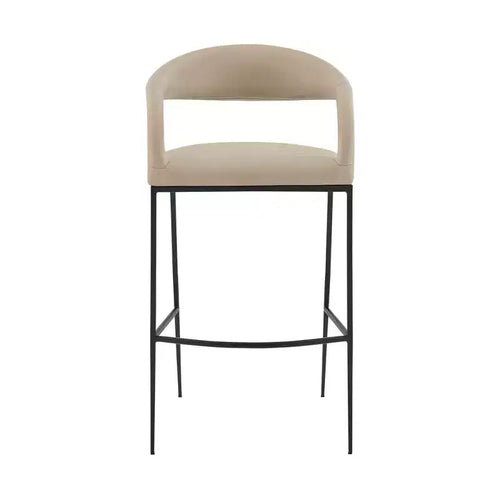 HomeRoots 30 Beige and Black Faux Leather and Iron Low Back Bar Height Bar Chair