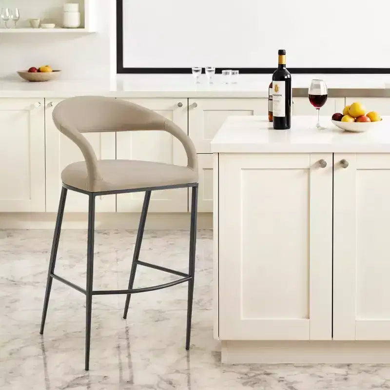 30 Sedie da Bar a Schienale Basso Altezza Bar in Similpelle Beige e Nera e Ferro