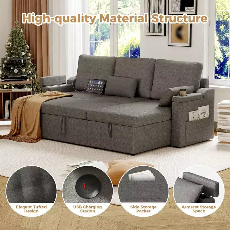 Divano letto moderno 84'', Divano componibile reversibile imbottito, Divano profondo per soggiorno, camera da letto, appartamento, ufficio