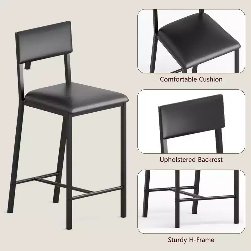 Set di 2/4 Sgabelli da Bar, Sgabelli da Cucina per Colazione Altezza Bancone con Rivestimento in Similpelle, Schienale e Poggiapiedi