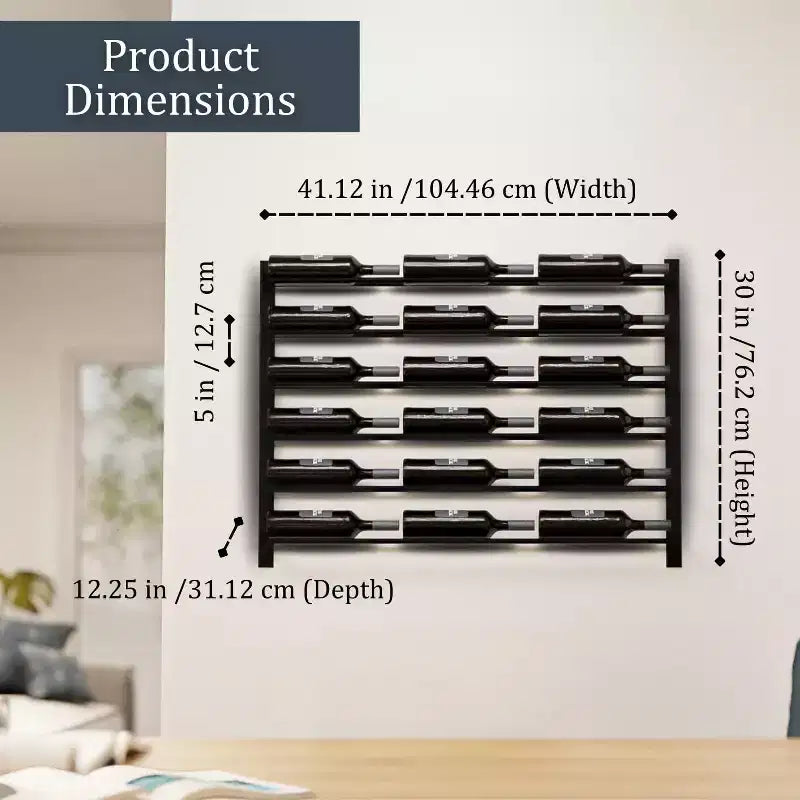 Moderno Portabottiglie da Parete in Metallo per 18 Bottiglie, Organizer per Bar di Casa, Cucina