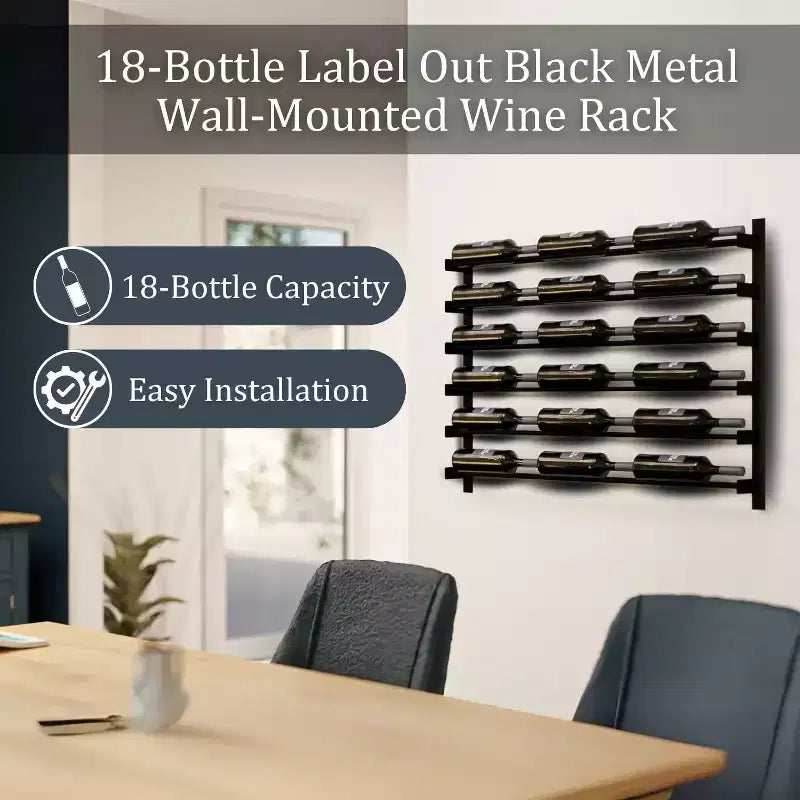 Moderno Portabottiglie da Parete in Metallo per 18 Bottiglie, Organizer per Bar di Casa, Cucina