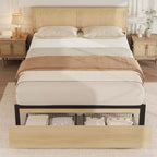 Struttura Letto Matrimoniale in Rattan con Testiera in Rattan Naturale, Struttura Letto Matrimoniale Francese/Matrimoniale/King Size in Rattan con 2 Cassetti, Base in Legno Massello con Doghe Silenziose
