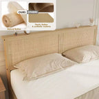 Struttura Letto Matrimoniale in Rattan con Testiera in Rattan Naturale, Struttura Letto Matrimoniale Francese/Matrimoniale/King Size in Rattan con 2 Cassetti, Base in Legno Massello con Doghe Silenziose