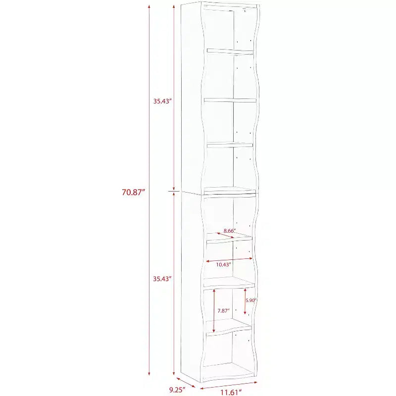 Scaffale regolabile a 7 ripiani con armadietti superiori e inferiori staccabili, design a bordo ondulato, per soggiorno o ufficio domestico