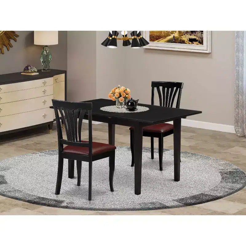 Set di tavolo da pranzo in legno massiccio a 3 pezzi con finitura nera