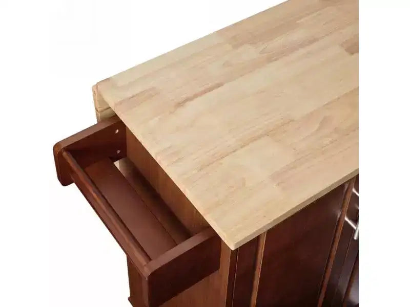 Carrello da cucina mobile con piano d'appoggio a ribalta, isola cucina su ruote con 3 cassetti, armadietto contenitore, marrone