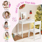 Set Tavolo Toeletta e Sedia per Bambini, Scrivania da Trucco 2-in-1 per Principesse