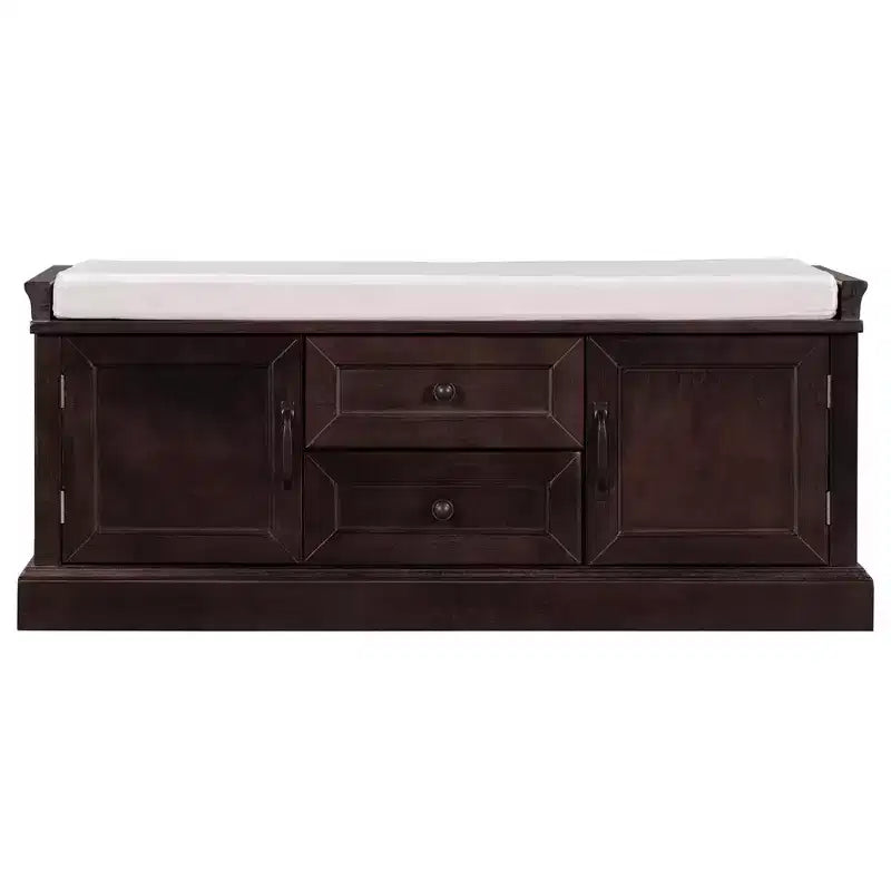 Panca Contenitore in Legno, Panca Contenitore da Ingresso con Cassetti e Ante, Panca Portascarpe da Foyer con Cuscino Rimovibile per Ingresso, Camera da Letto, Soggiorno