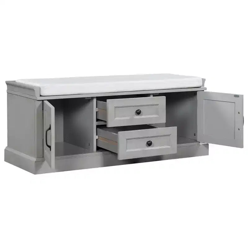 Panca Contenitore in Legno, Panca Contenitore da Ingresso con Cassetti e Ante, Panca Portascarpe da Foyer con Cuscino Rimovibile per Ingresso, Camera da Letto, Soggiorno