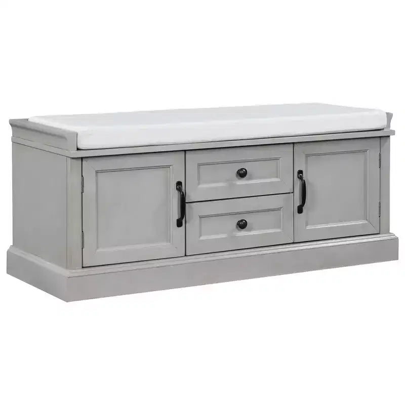 Panca Contenitore in Legno, Panca Contenitore da Ingresso con Cassetti e Ante, Panca Portascarpe da Foyer con Cuscino Rimovibile per Ingresso, Camera da Letto, Soggiorno