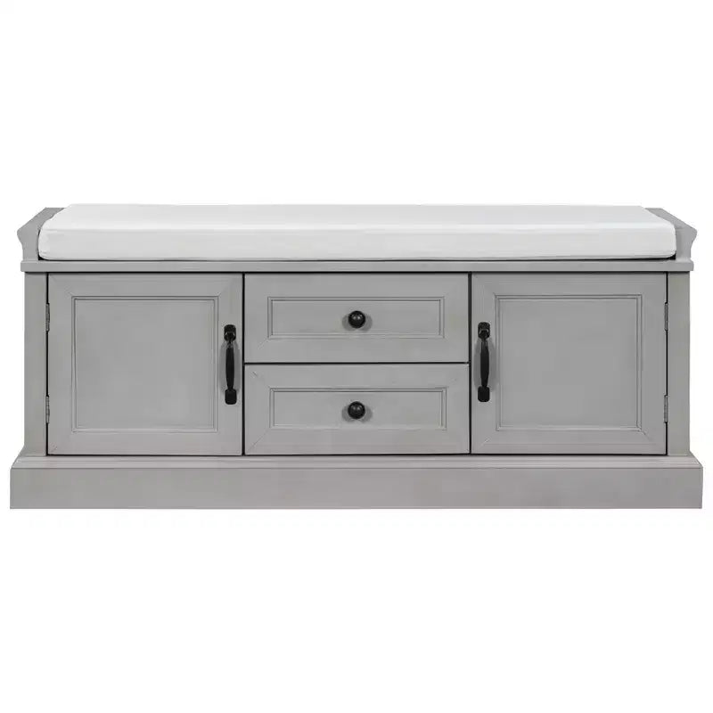 Panca Contenitore in Legno, Panca Contenitore da Ingresso con Cassetti e Ante, Panca Portascarpe da Foyer con Cuscino Rimovibile per Ingresso, Camera da Letto, Soggiorno