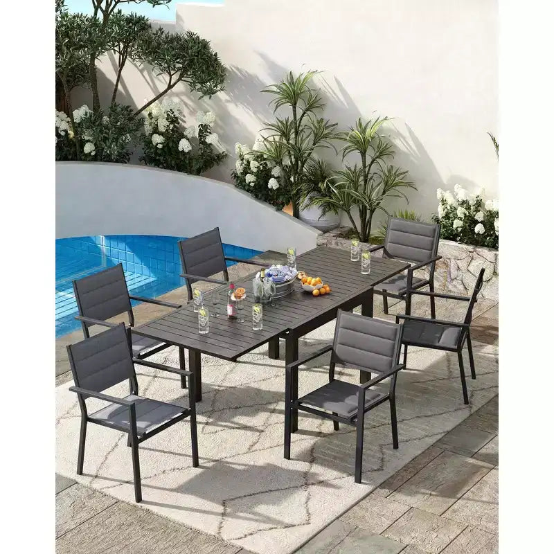 Set di 2 sedie da pranzo in alluminio per patio con braccioli e seduta più ampia, sedie impilabili per tutte le stagioni per balcone, giardino, cortile