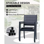 Set di 2 sedie da pranzo in alluminio per patio con braccioli e seduta più ampia, sedie impilabili per tutte le stagioni per balcone, giardino, cortile