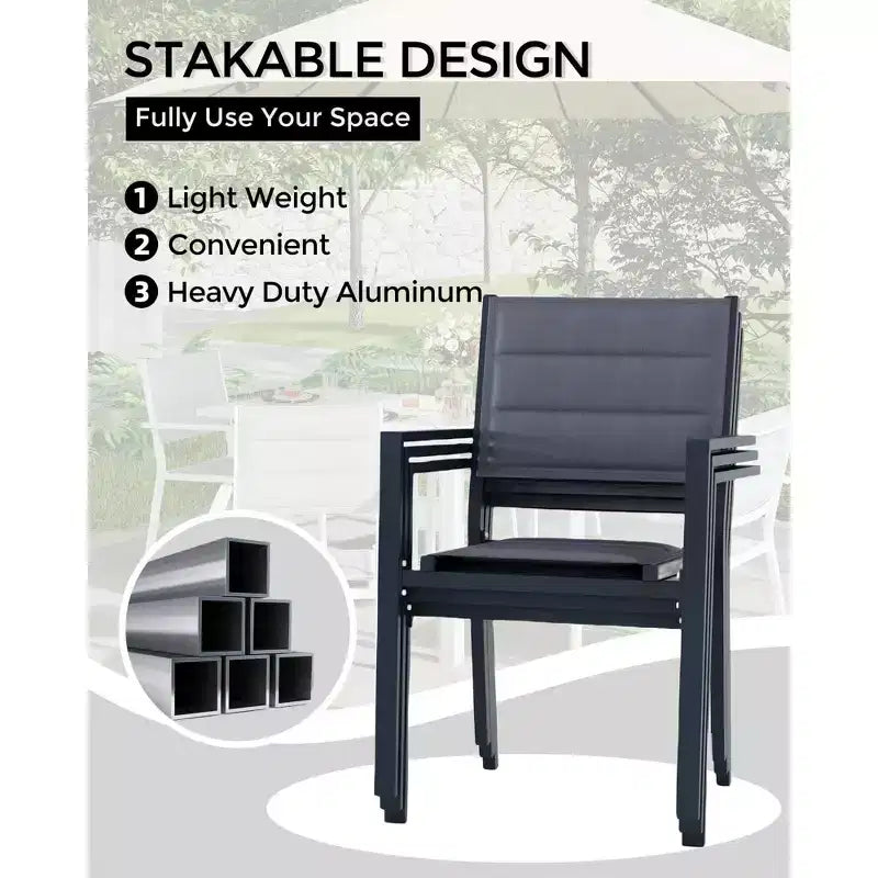 Set di 2 sedie da pranzo in alluminio per patio con braccioli e seduta più ampia, sedie impilabili per tutte le stagioni per balcone, giardino, cortile
