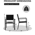 Set di 2 sedie da pranzo in alluminio per patio con braccioli e seduta più ampia, sedie impilabili per tutte le stagioni per balcone, giardino, cortile