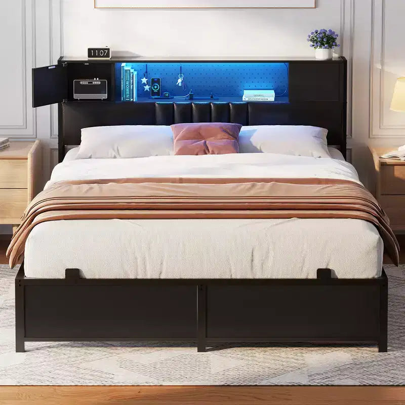 Struttura letto con luce LED e stazione di ricarica