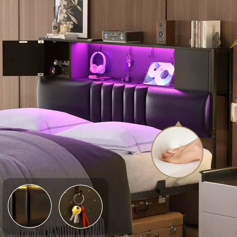 Struttura letto con luce LED e stazione di ricarica