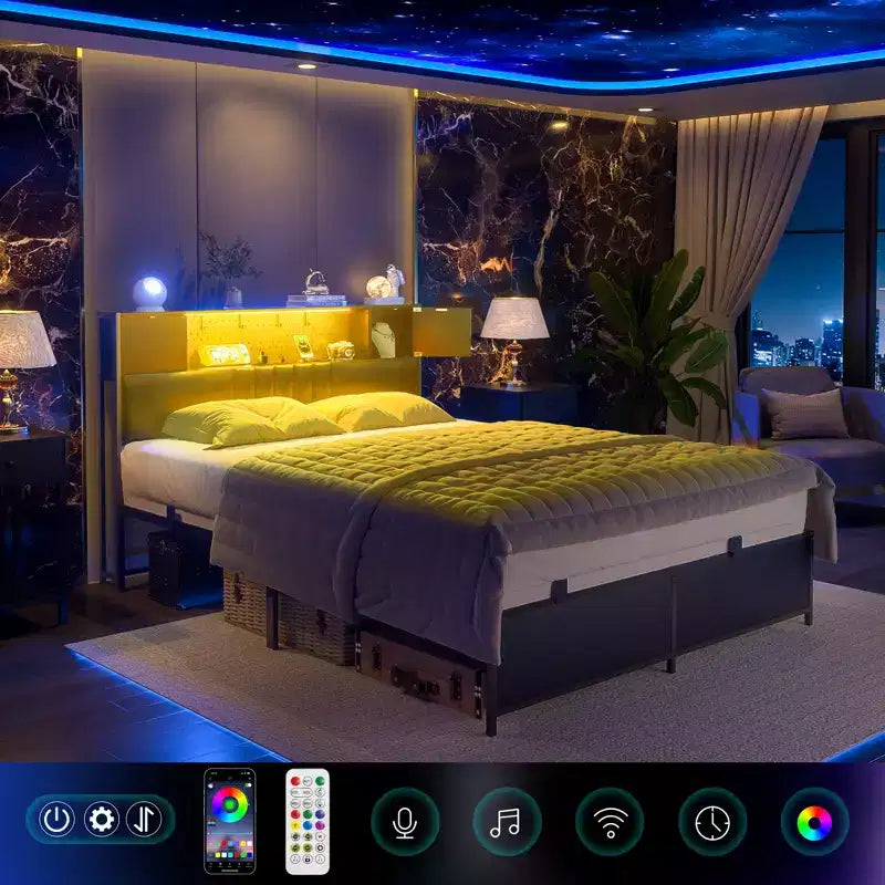 Struttura letto con luce LED e stazione di ricarica