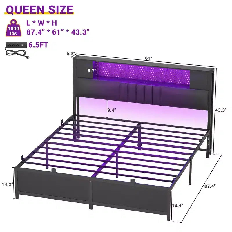 Struttura letto con luce LED e stazione di ricarica
